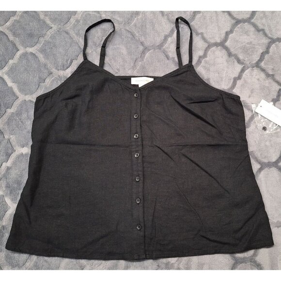 NWT Treasure & Bond Black Button-Up Linen Blend Camisole/Sz. L - Picture 1 of 5